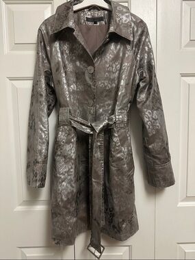Via Spiga Metallic Animal-Print Belted Trench Coat